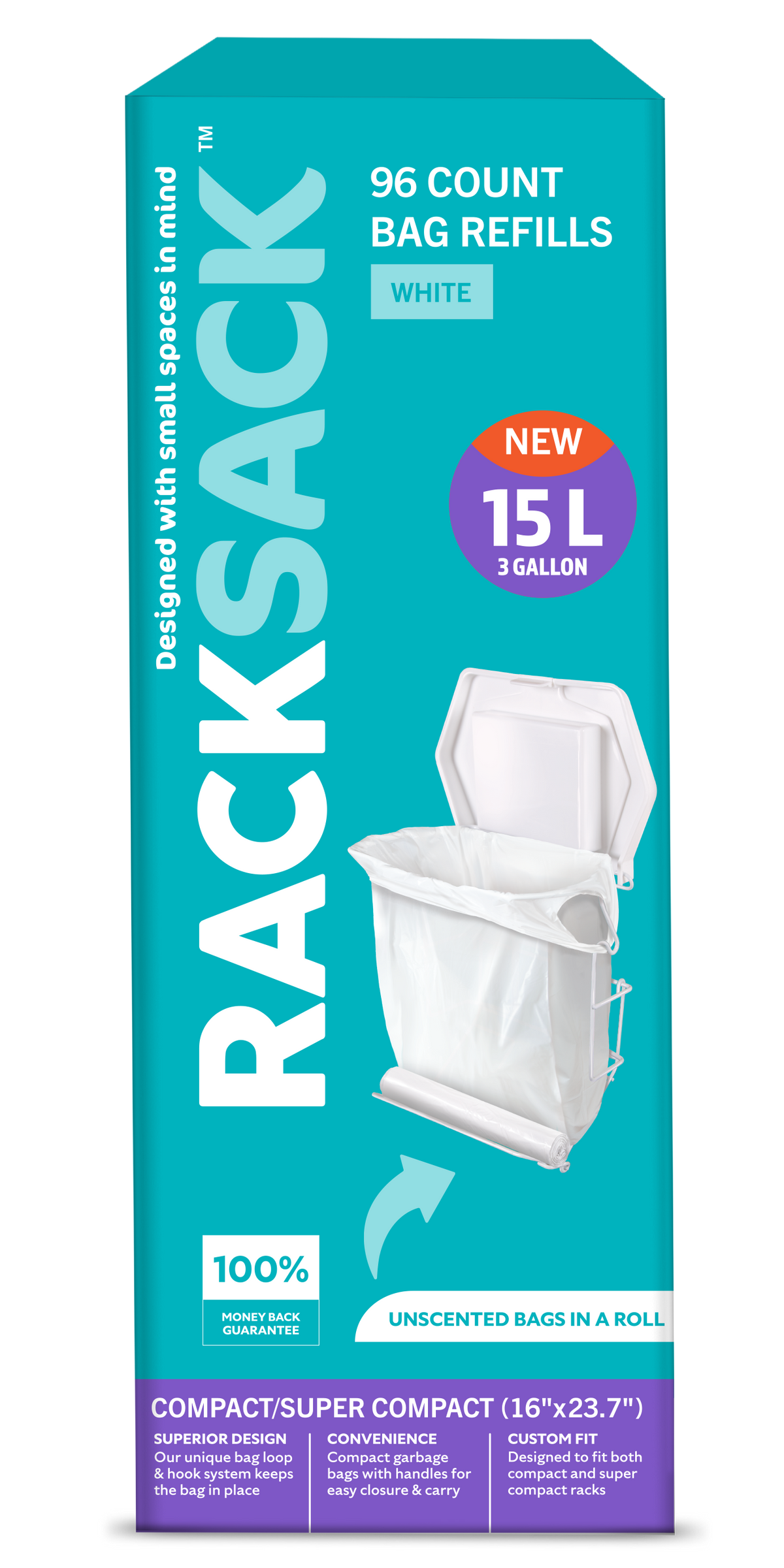 Rack Sack Rolled Bag Refills White 96's